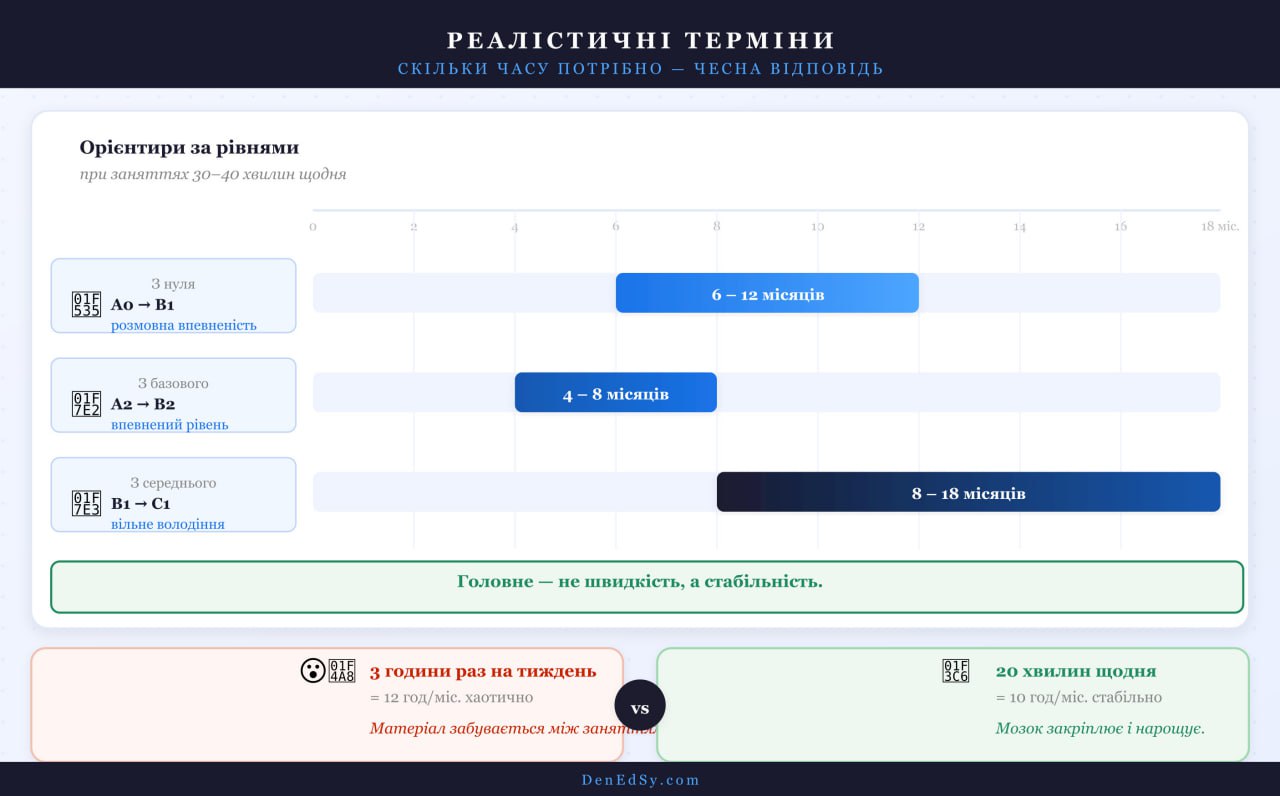 Скільки часу потрібно, щоб вивчити англійську дорослому